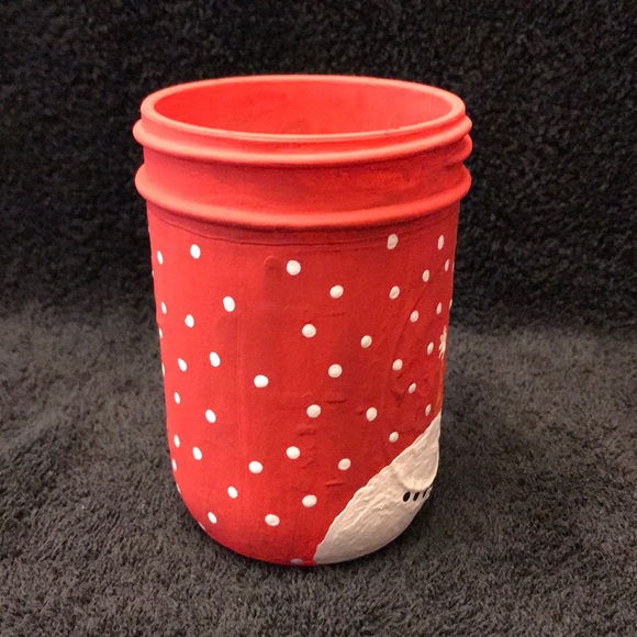 Hand Painted Ball Mason Jar Snowman In Red - Picture 3 of 8